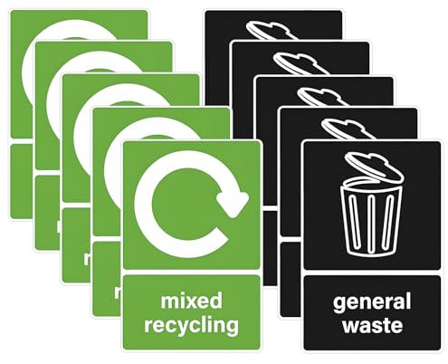 Recycling Stickers For Bins, 10 Pcs General Waste Stickers Self Adhesive Mixed Recycling Sticker Recycling Signs Rubbish Bin Sticker For Kitchen, Outdoor And Office 150 × 100 mm