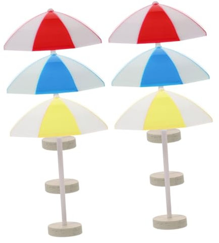 Milisten 6pcs Miniature Beach Umbrella Set for Dollhouse, Micro Landscape Sun Umbrellas in Medium Size Red Blue Yellow, Diy Mini Beach Decor Accessories for Dollhouse Scenes and Ocean Models
