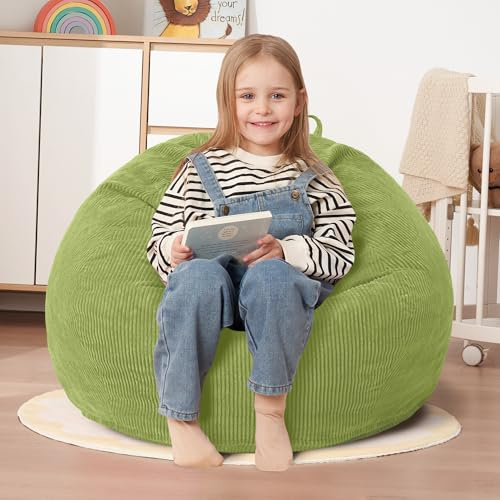 HABUTWAY 2FT Bean Bag Chair,Giant Bean Bag Chairs for Teens Adults,Big Bean Bags with Memory Foam Filled, Large Beanbag Chairs with Soft Corduroy Cover-Green