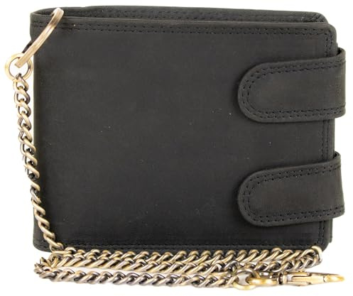 MDM Portafoglio da motociclista vintage da uomo in vera pelle formato orizzontale, Nero , 10.0 X 12.5 X 2.5 Centimeters, Biker