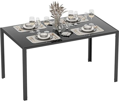 HOMCOM Mesa de Comedor de Cristal para 4-6 Personas 140x80x75 cm Negro