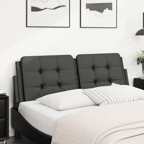 QJBSAVVA Kopfteil-Kissen Zadar 140 cm Schwarz Kunstleder 48 cm Höhe mit Schaumstoff-Füllung Modernes Design Bequeme Rückenlehne Wandkissen für Bett 140 cm Breite Schlafzimmer