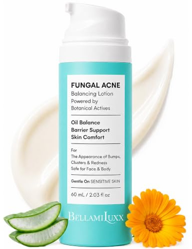 BellamiLuxx Fungal Acne Treatment Lotion: Leichte Gesichts- & Körperpflege bei akneanfälliger, pilzanfälliger Haut, Hautunreinheiten, Rötungen & Juckreiz, Ausgleichende Lotion mit pflanzlichen