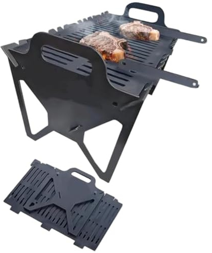 BlesConi Portable Collapsible BBQ Grill, 16 x 9 Inch Tabletop Grill for Outdoor, Camping, Picnics, Tool- Setup, Compatible with Charcoal and Wood