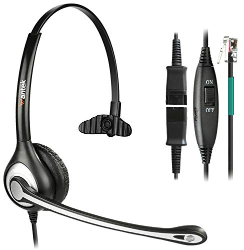 Wantek Casque téléphonique RJ9 avec Micro antibruit + déconnexion Rapide pour Polycom VVX400 VVX410 VVX411 Mitel 5312 5320e Avaya 1120 1408 ShoreTel IP480 NEC Plantronics (600QS2)