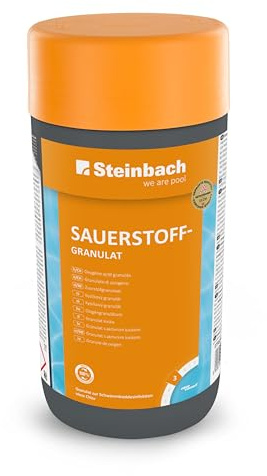 Steinbach Poolpflege Sauerstoffgranulat - 0756001TV00-1 kg - Pooldesinfektion ohne Chlor - Aktivsauerstoff zur Wasserpflege - Schnelle Desinfektion & Oxidation - Für Erstdosierung & Dauerdosierung