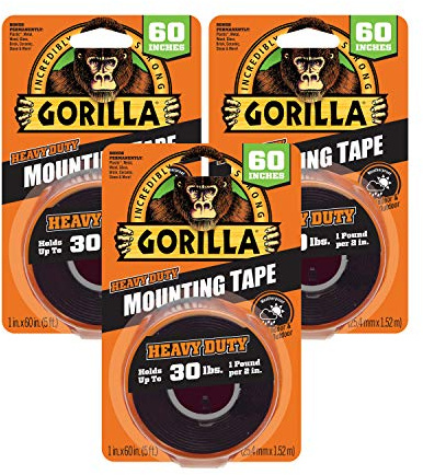 Gorilla - Heavy Duty Double Sided Mounting Tape; Weatherproof; 1 x 60; Black; (Pack of 3)