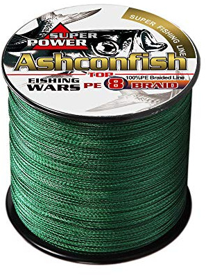 Ashconfish Ligne de pêche tressée - 8 brins très solide - Fil de pêche 100 m/109 yards 40 lb - Résistante à l'abrasion - Superline incroyable - Zéro étirement - Diamètre très fin - Vert mousse