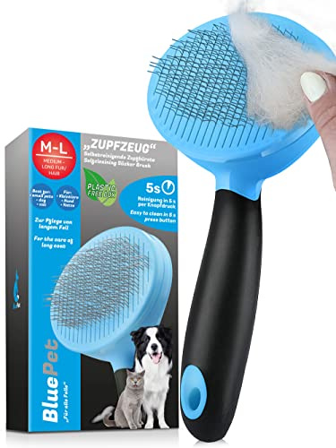 BluePet Cepillo Autolimpiante Perros Gatos Pelo Largo, Contra Subpelo Nudos