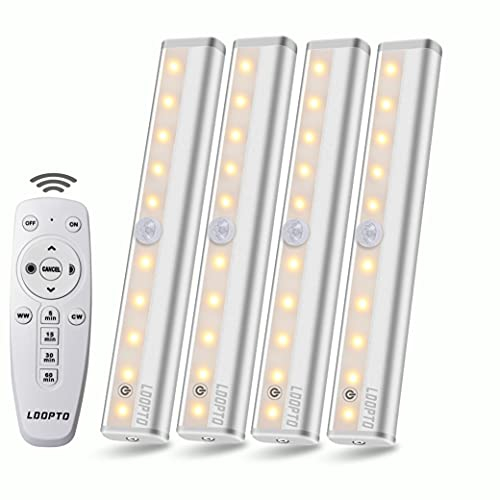 LDOPTO led schrankbeleuchtung, schranklicht lampe, batterie lichter mit Fernbedienung LED Küchenleuchte mit Fernbedienung/Touch-Steuerung,Weiches Licht für Kleiderschrank,Kofferraum,Treppe (4 Stück)
