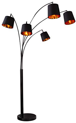 invicta INTERIOR Design Bogenlampe LEVELS 200cm schwarz gold 5 Leinen Schirmen Stehlampe Stehleuchte Leselampe