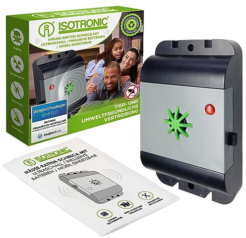 ISOTRONIC Mäuseabwehr Rattenabwehr mit Ultraschall | Testsieger, Schädlingsvertreiber elektronisch für Haus, Keller, Garten | Mäuse und Ratten vertreiben ohne Chemie und Mäusefalle