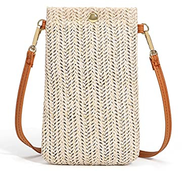 Siyecioa Handytasche Zum Umhängen Damen, Umhängetasche Damen Klein, Strohtaschen für Frauen Crossbody Strand Tasche, Fashion Handy Schultertasche mit Langem Gurt für Damen Mädchen (Aprikose)