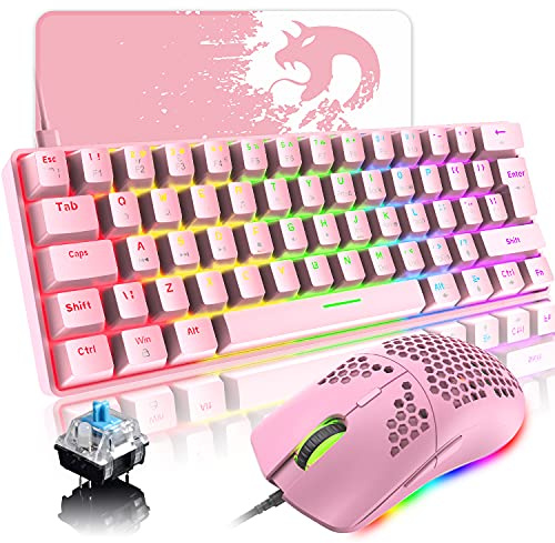 LexonElec Clavier de jeu mécanique portable 60 % - Mini clavier filaire 62 touches - Rétroéclairage LED bleu - Pour ordinateur portable Windows Mac - Facile à transporter