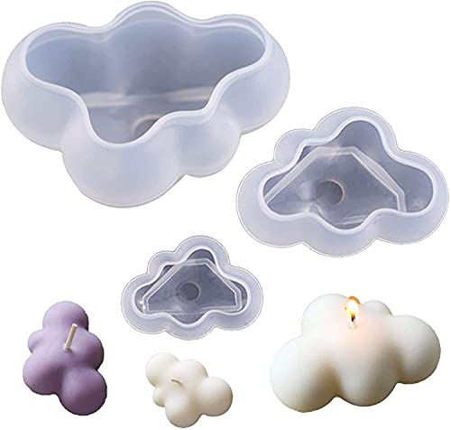 LATRAT 3 pezzi nuvole candela stampo silicone per la fabbricazione, stampo per candele in silicone, perfetto per decorazioni fai da te, fondente, candela profumata, cera di soia, sapone, stampo in