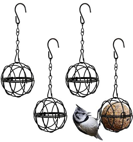 SUNYOK 4 alimentadores de Bolas de Grasa Colgantes para pájaros con 4 Ganchos en Forma de S para jardín al Aire Libre, Fauna Silvestre, pinzón, gorrión, petirrojo