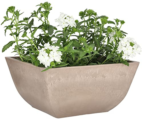 KOTARBAU® Maceta de Materiales reciclados 25x25 cm, Maceteros reciclados, Macetero Minimalista, Macetero Cuadrado, Macetero Beige Reciclado, Maceta ecológica, Tiesto para Plantas para Exteriores