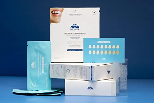 Tiras blanqueadoras de dientes DR INUK ®- 28 tiras sin peróxido ni ácidos para 14 sesiones de blanqueamiento – Fabricado en España - 6 tonos en 4 semanas - Fórmula no sensible