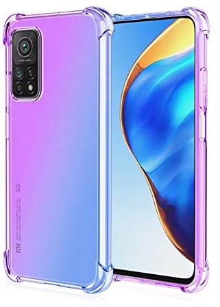 HONLEN Hülle für Xiaomi MI 10T 5G / Xiaomi MI 10T Pro 5G Case, 6.67 Inches Transparent Farbverlauf Design TPU Silicone Handyhülle, Verstärkung mit Vier Ecken Cover Blau Lila