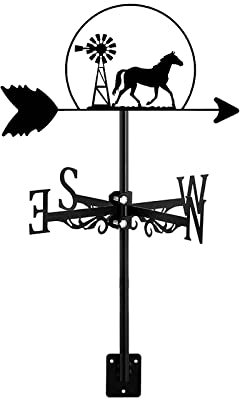 ZNEL Wetterfahne Gusseisen Pferd Dekoration Richtungsanzeiger Mit Dach Montage, Windfahne Für Outdoor-Garten Terrasse Bauernhof Ornament Wetterhahn,Horse~e