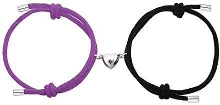 Dlihc Matching Heart Bracelets for Couples, Black and Purple Matching Couples Bracelets for Women Men, Valentines Gift for Boyfriend Girlfriend Best Friend