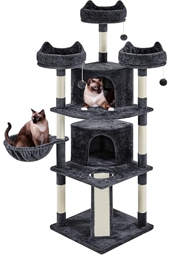 Yaheetech Arbre a Chat Geant 175 cm avec Griffoir Arbre à Chat Design Arbre à Gratter Tour de Jeux avec 2 Grottes Spacieux 3 Plateformes Planche à Gratter Noir