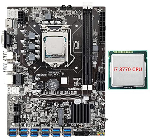 Lodokdre Placa base B75 de 12 tarjetas mineras con CPU I7 3770 12 USB 3.0 a PCIE 1X ranura GPU LGA1155 DDR3 RAM SATA3.0 para BTC/ETH