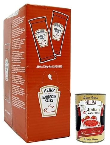 Heinz Smokey & Sweet Barbecue BBQ Sauce Sachet,Jede Packung enthält 250 Einzeldosisbeutel à 7ml + Italian Gourmet Polpa di Pomodoro 400g Dose