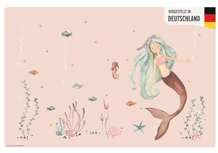 Schreibtischunterlage für Kinder - abwaschbar - Meerjungfrau im rosa Meer - aus langlebigem Premium Vinyl - 60 x 40 cm - Mächen pink Made in Germany