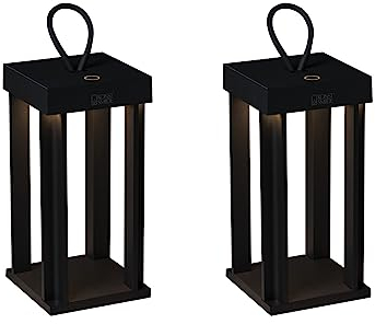 2er Set Outdoor Laternen per USB aufladbar für Boden & Tisch, Schwarz Höhe 42cm