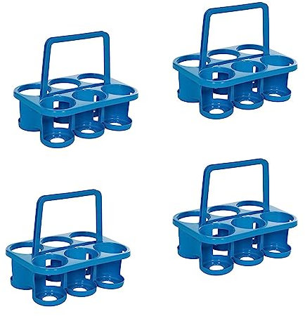 Novaliv 4 soportes para botellas para 24 botellas, agarre estable, cesta de plástico, apilable, 32 x 23 x 28 cm, color azul, ideal para cocina y sótano, portabebidas