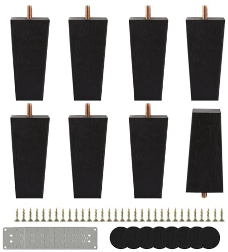 YAYODS 8 Stück Möbelfüße Schwarz 10cm - Tischbeine Holz Quadrat - Möbelfüsse Holz Eiche mit Montageplatten & Schrauben für Sofa, TV, Schrank
