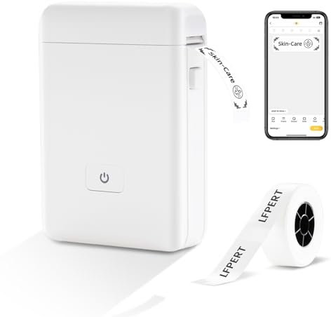 LFPERT Etikettiermaschinee,HP2-S beschriftungsgerät selbstklebend mit 1 Rolle Klebeband,etikettendrucker Bluetooth für Zuhause, Büro, Organisation,Aufbewahrung, kompatibel mit iOS,Android,weiß