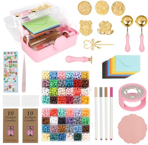 DBREAKS Kit di Timbri per ceralacca, 48 colori Sigillo Ceralacca Set, 1200 Perline Kit Di Timbri Per Ceralacca, Kit Per Ceralacca Con Timbro Sigillo Di Tutto, Perline in Ceralacca Set