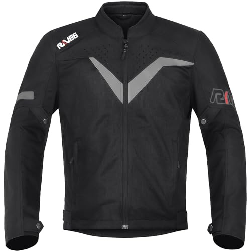 RKV86 Chaqueta de motocicleta para hombre, chaqueta de motociclista de malla blindada CE transpirable, Negro -, Large
