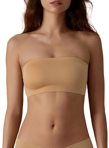 SHARICCA Trägerloser BH Damen Ungepolstert Rutschfestes Silikon Bandeau BH Bequem Nahtlose Tube Top BH Ohne Träger Seamless Bra (Fleischfarben-1P01, S-New)