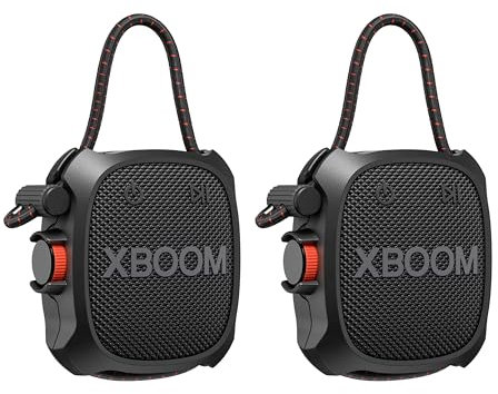 LG XBOOM Go XG2 Mini Portable Bluetooth Speaker - Twin pack, Water-Resistant, Portable Outdoor, Up to 10 hours Battery Life, 5W, with Wireless Music Streaming