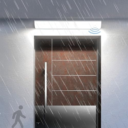 LED Außenwandleuchten mit Bewegungsmelder Gärten Wandlampe IP65 Wasserdichte Garage Wandleuchte 2700K/4500K/6500K Lange Lichtleiste Aluminium für Gärten Garage Terasse (Weiß Weißes Licht,150cm)