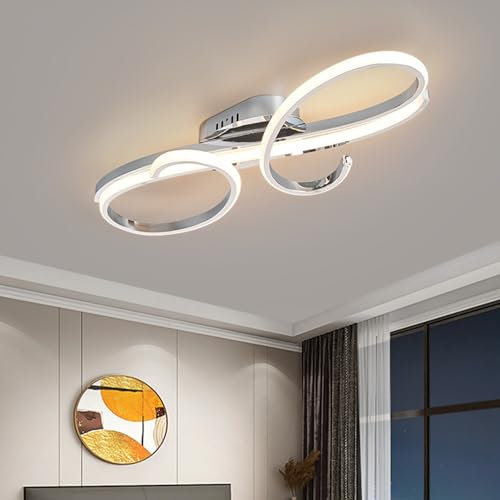 Aleaty LED-Deckenleuchte Dimmbare Metall Chrom Deckenlampe Modern Wohnzimmer Pendelleuchte Schlafzimmer mit Fernbedienung Wohnzimmerlampe schlafzimmer esszimmer decke lampe (Chrom, L60cm)