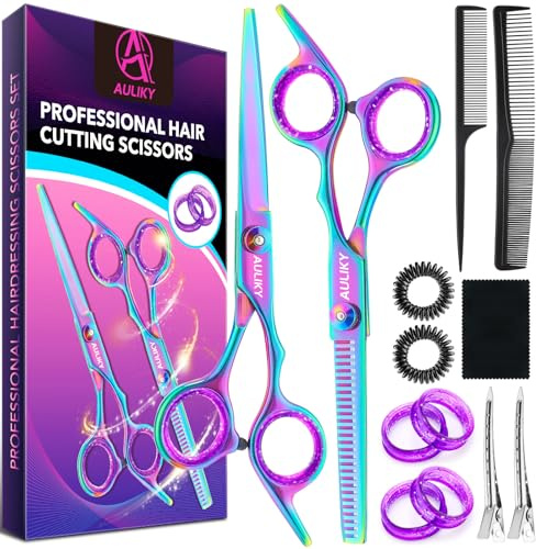Hair Cutting Scissors Shears Kit, 6.7” Barber Scissors,Professional Haircut Kit,Stainless Steel Hairdressing Thinning Scissors Shears for Barber,Salon,Women,Home,Men