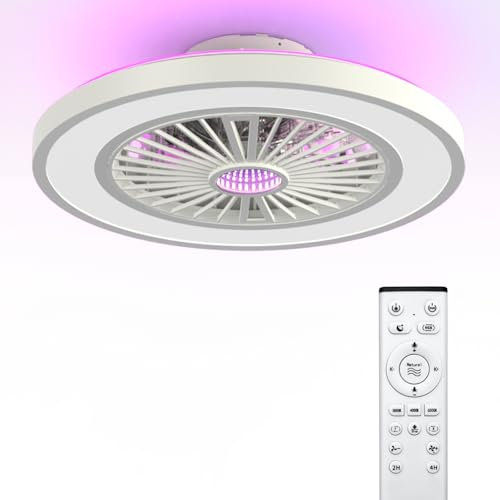 Ateroll Ventilador de Techo con Luz y Mando a Distancia, Ø54CM Ventilador Silencioso, 6 Velocidad del Viento ajustable con Control Remoto, Temporizador, Memoria de Luz, Modo Verano & Invierno