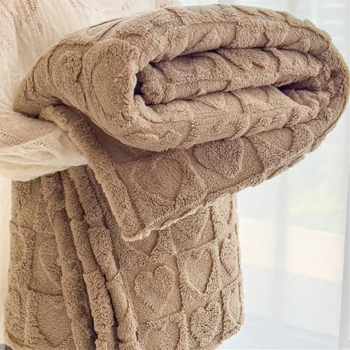 Bibykivn Coperta in peluche con motivo a cuori, 200 x 230 cm, coperta in pile ultra morbido, calda coperta in flanella di pile, confortevole e accogliente per divano, letto e viaggi (marrone, 200 x