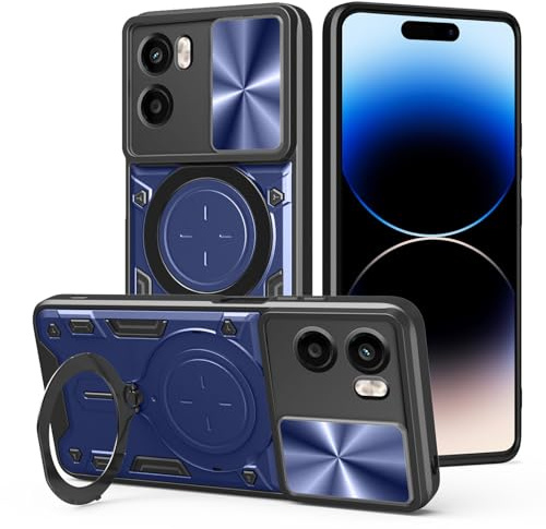 BORYA Funda para Motorola Moto E15 / Moto G05, Silicona Delgada Antigolpes PC+TPU Carcasa, Anticaída Estuche. Caso con Soporte Metal Magnético Anillo y Cubierta Cámara Cubrir. Azul