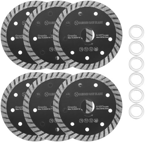 HARFINGTON 6pcs Diamond Saw Blade 4.5 Dia 7/8 Arbor Circular Cutting Wheel Durable Circular Saw Blade for Masonry Tile Marble Ceramics Concrete Cement Brick, Black
