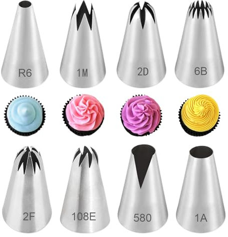 GIDWRIY 8 Pezzi beccucci per pasticceria,Beccucci per Sac a Poche,Beccucci in Acciaio Inox,Bocchette Decorative Accessori per Torte,Beccucci Riutilizzabili,Cake Nozzles,Beccucci per Decorare Accessori