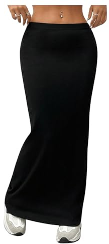 GORGLITTER Women's Bodycon Maxi Skirts Skinny Sexy Party Long Skirt Black