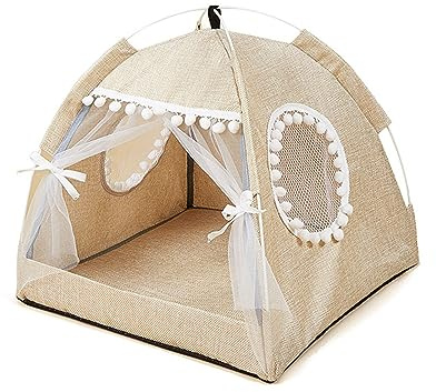 RALIYATX Tente pliable, portable pour chiens et chats - Tipi pour animaux de compagnie - Fournitures de repos en plein air - Tente résistante aux couleurs multiples - Beige - M