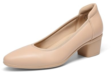DREAM PAIRS Dam lågtjocka blockklack klänning skor stängd spetsig tå bekväma klackar arbete bröllop kontor pumps skor, NAKEN, 40.5 EU