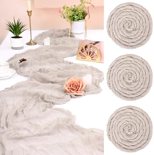 FXKS 3 Stück Rose Braun Tischläufer,55 x 300 cm Cheesecloth Tischläufer | Rustikaler Gaze Stoff Boho Tischläufer Käsetuch Hochzeit Tischdecke für Hochzeit Brautparty Bankett Dekoration