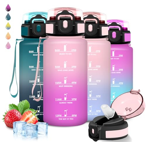 Borraccia Bambini, Borraccia 500 ml, Borracce con Cannuccia, Senza Perdite, Water Bottle Motivazionale, Facile da Trasportare, Bottiglia Graduata, Con Slogan Motivazionale, Borracce per Scuole, Sport